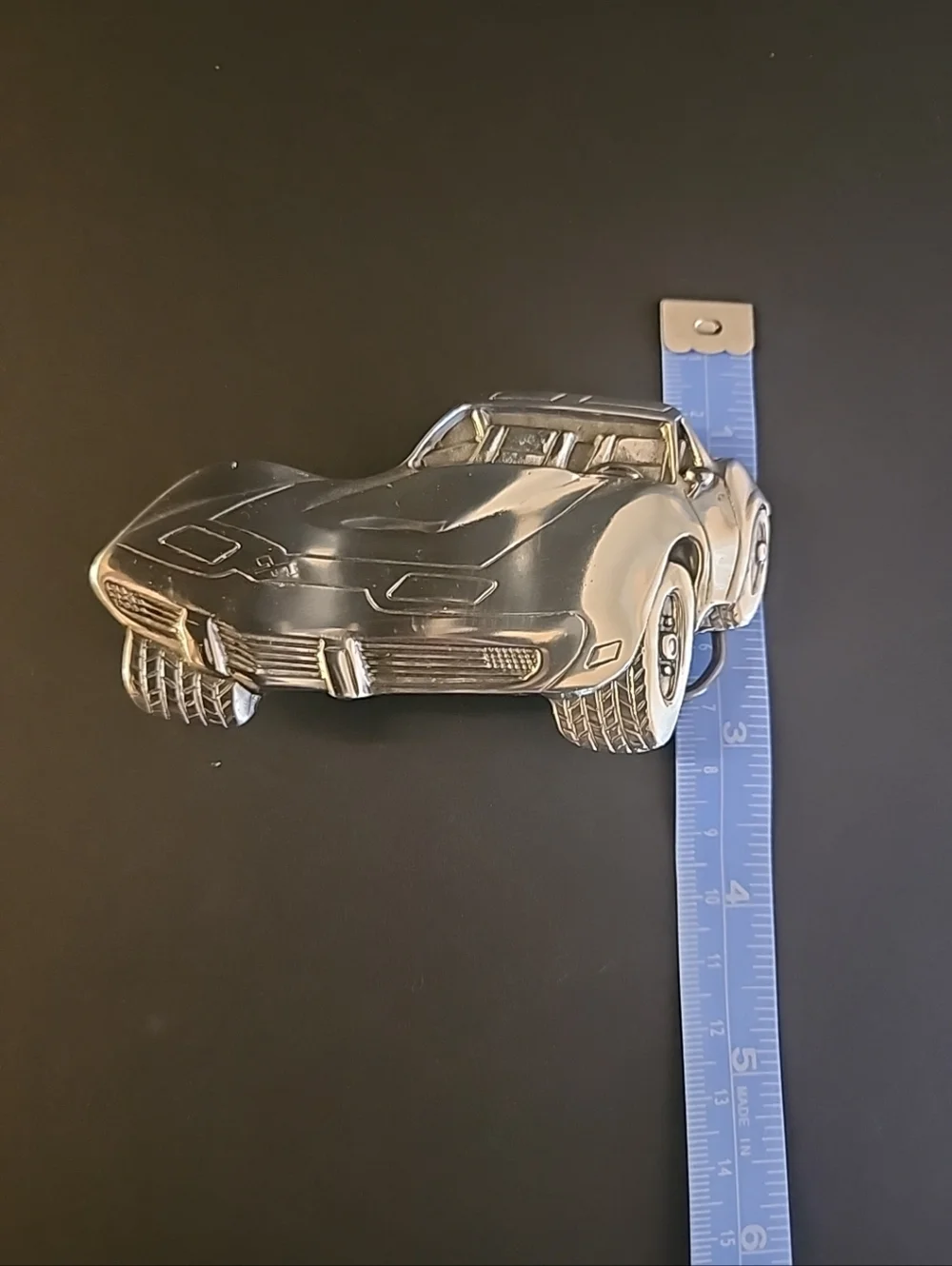 Vintage Corvette Belt Buckle, Pure Pewter, USA Design, S#266, Great Cond. 1979